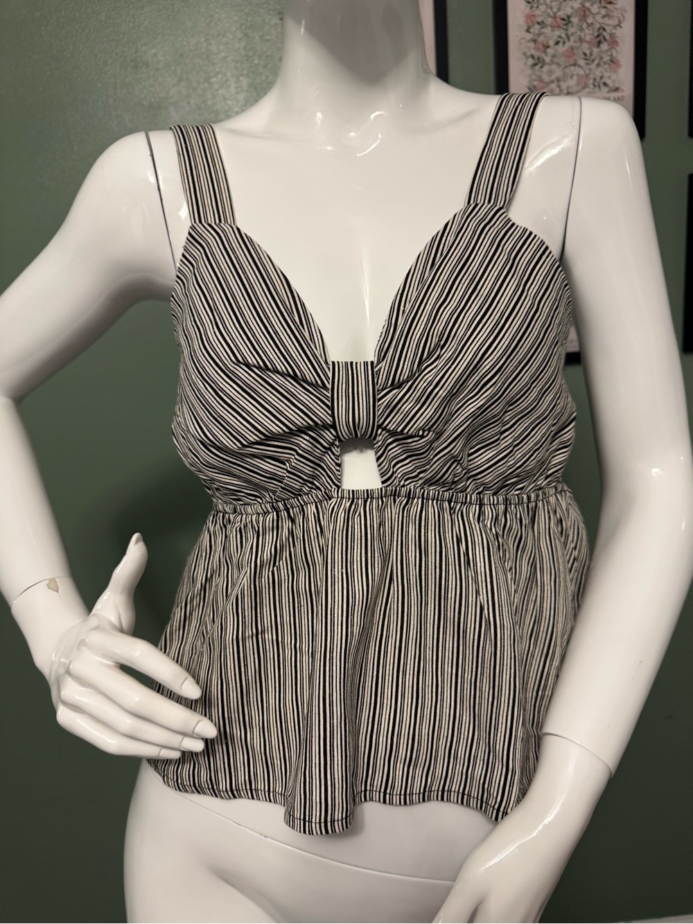 Monteau Black & White Striped Bow-Front Peplum NWT Size XL